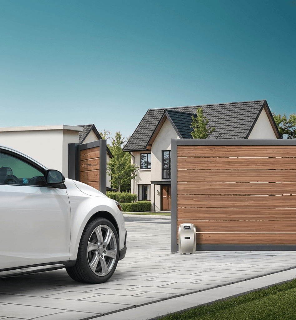 Smart automated gate with luxury home entrance